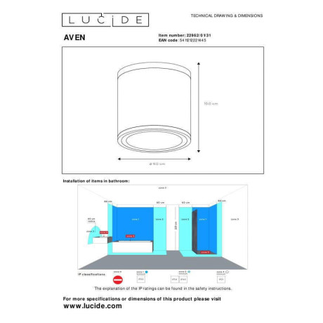 Lucide AVEN - Plafondspot Badkamer - Ø 9 cm - 1xGU10 - IP65 - Wit afbeelding2 - 1