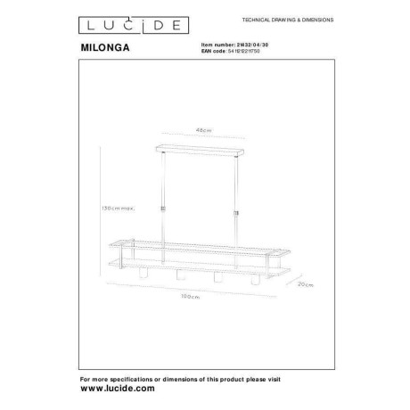 Lucide MILONGA - Hanglamp - 4xE27 - Zwart afbeelding2 - 1