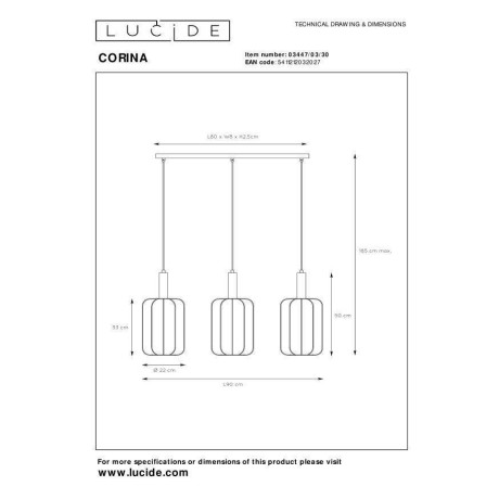 Lucide CORINA - Hanglamp - 3xE27 - Zwart afbeelding2 - 1