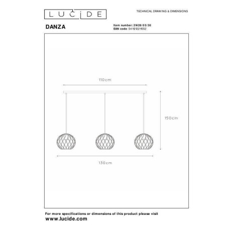 Lucide DANZA - Hanglamp - 3xE27 - Zwart afbeelding2 - 1