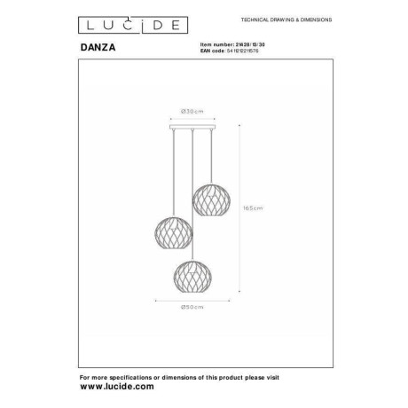 Lucide DANZA - Hanglamp - Ø 50 cm - 3xE27 - Zwart afbeelding2 - 1