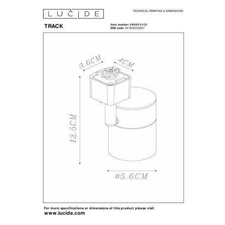 Lucide TRACK FLORIS Railspot - 1-fase Railsysteem / Railverlichting - 1xGU10 - Wit (Uitbreiding) afbeelding2 - 1