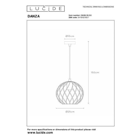 Lucide DANZA - Hanglamp - Ø 25 cm - 1xE27 - Mat Goud / Messing afbeelding2 - 1