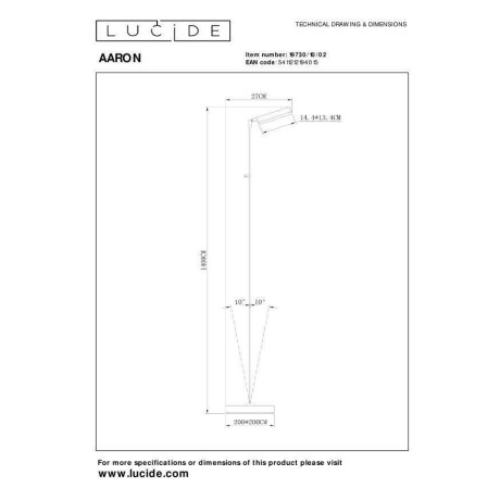 Lucide AARON - Leeslamp - LED Dim to warm - 1x12W 2700K/4000K - Mat Goud / Messing afbeelding2 - 1