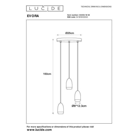 Lucide EVORA - Hanglamp - Ø 25 cm - 3xGU10 - Zwart afbeelding2 - 1