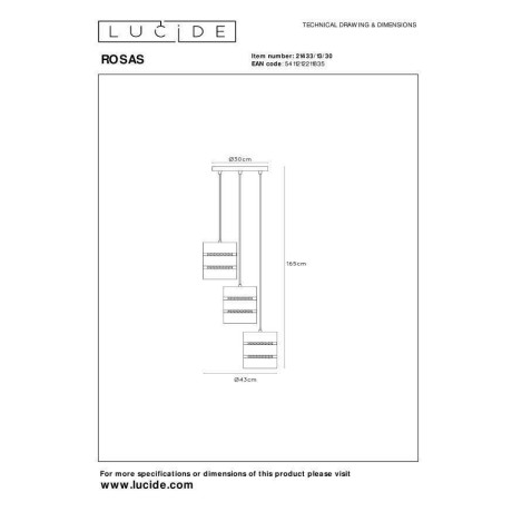 Lucide ROSAS - Hanglamp - Ø 43 cm - 3xE27 - Zwart afbeelding2 - 1