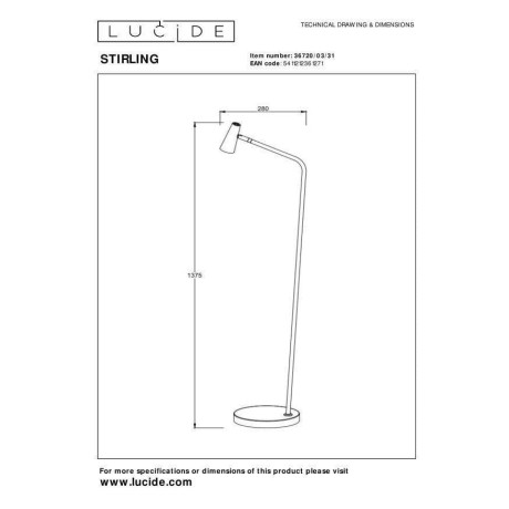 Lucide STIRLING - Oplaadbare Vloerlamp - Accu/Batterij - LED Dimb. - 1x3W 2700K - 3 StepDim - Wit afbeelding2 - 1