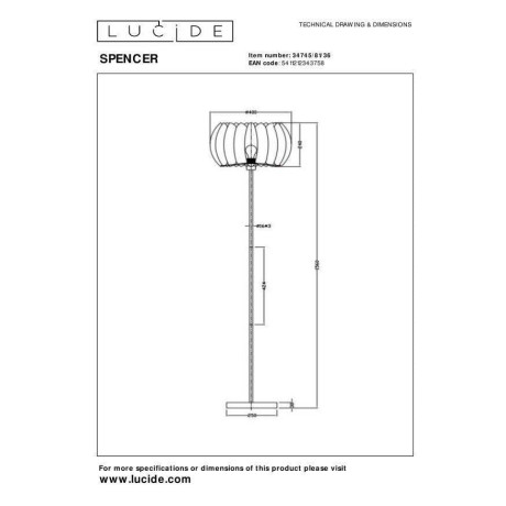 Lucide SPENCER - Vloerlamp - Ø 40 cm - 1xE27 - Grijs afbeelding2 - 1