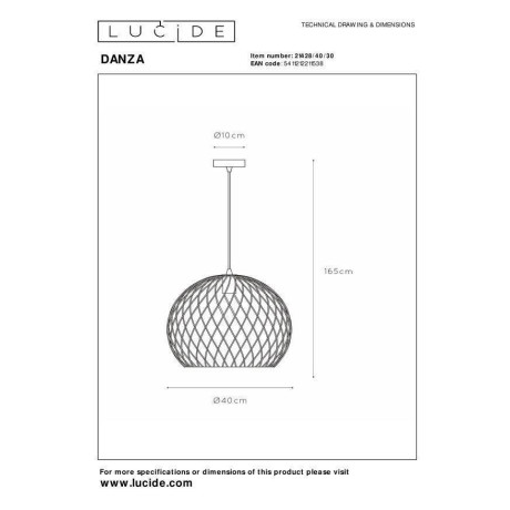 Lucide DANZA - Hanglamp - Ø 40 cm - 1xE27 - Zwart afbeelding2 - 1