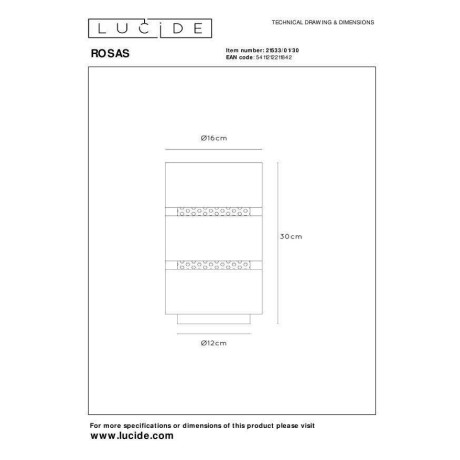 Lucide ROSAS - Tafellamp - Ø 16 cm - 1xE27 - Zwart afbeelding2 - 1