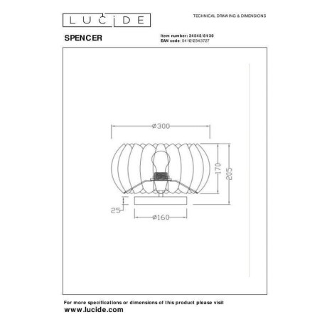 Lucide SPENCER - Tafellamp - Ø 30 cm - 1xE27 - Zwart afbeelding2 - 1