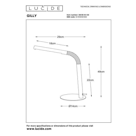 Lucide GILLY - Bureaulamp - LED - 1x5W 2700K - Zwart afbeelding2 - 1