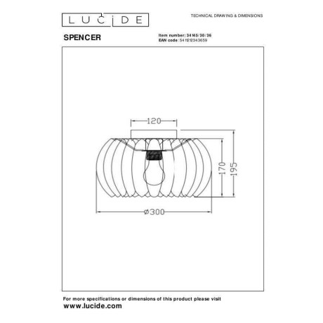 Lucide SPENCER - Plafonnière - Ø 30 cm - 1xE27 - Grijs afbeelding2 - 1