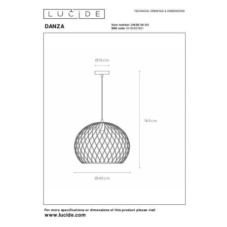 Lucide DANZA - Hanglamp - Ø 40 cm - 1xE27 - Mat Goud / Messing afbeelding2 - 1