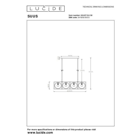 Lucide SUUS - Hanglamp - 4xE27 - Zwart afbeelding2 - 1