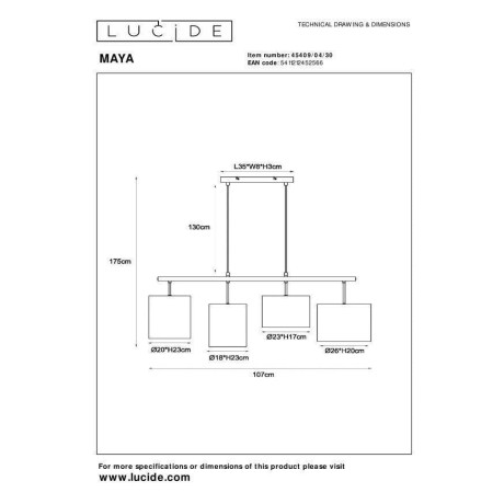 Lucide MAYA - Hanglamp - 4xE27 - Zwart afbeelding2 - 1