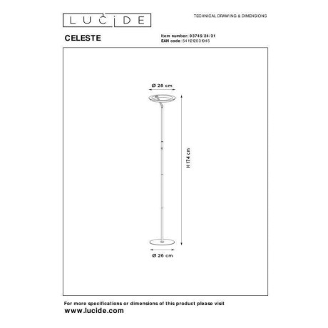 Lucide CELESTE - Vloerlamp - Ø 28 cm - LED Dimb. - 1x21W 2700K - Wit afbeelding2 - 1