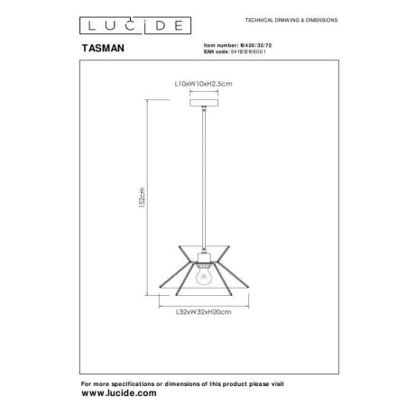 Lucide TASMAN - Hanglamp - 1xE27 - Naturel afbeelding2 - 1