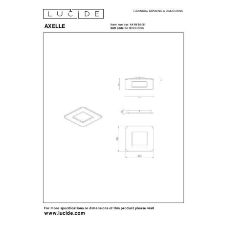 Lucide AXELLE - Plafonnière - LED Dimb. - 1x24W 2700K - 3 StepDim - Wit afbeelding2 - 1