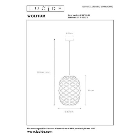 Lucide WOLFRAM - Hanglamp - Ø 32 cm - 1xE27 - Mat Goud / Messing afbeelding2 - 1