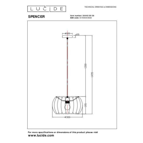 Lucide SPENCER - Hanglamp - Ø 30 cm - 1xE27 - Zwart afbeelding2 - 1