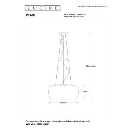 Lucide PEARL - Hanglamp - Ø 40 cm - 5xG9 - Chroom afbeelding2 - 1