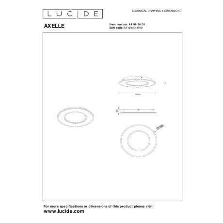 Lucide AXELLE - Plafonnière - Ø 39,6 cm - LED Dimb. - 1x24W 2700K - 3 StepDim - Wit afbeelding2 - 1