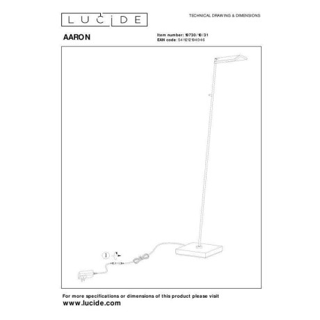 Lucide AARON - Leeslamp - LED Dim to warm - 1x12W 2700K/4000K - Wit afbeelding2 - 1