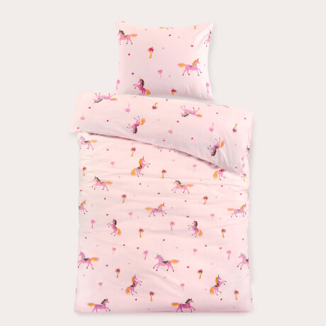 NOUS Kids katoenen dekbedovertrek 1-persoons unicorn circus (140x200 cm) (roze) afbeelding2 - 1