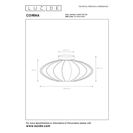 Lucide CORINA - Plafonnière - Ø 40 cm - 1xE27 - Zwart afbeelding2 - 1