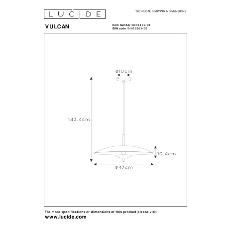 Lucide VULCAN - Hanglamp - Ø 47 cm - LED Dimb. - 1x9W 3000K - Zwart afbeelding2 - 1