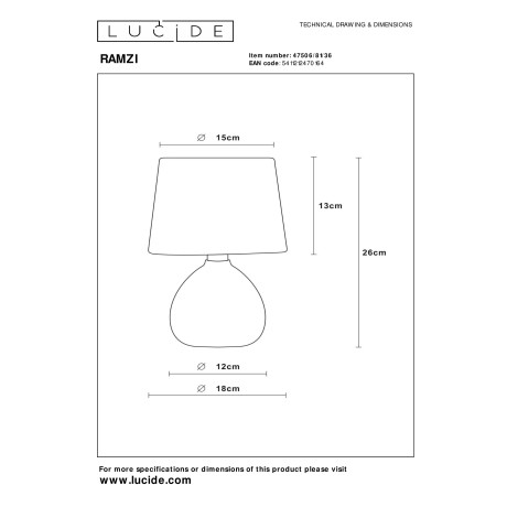 Lucide RAMZI - Tafellamp - Ø 18 cm - 1xE14 - Grijs afbeelding2 - 1