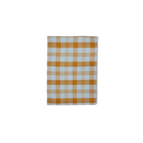 HKLIVING Vida geblokte theedoek (50x70 cm) - amber/blauw afbeelding2 - 1