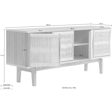 Woodman Dressoir Lidia Commode, deurfronten van natuurlijk henneptouw, breedte 180 cm afbeelding2 - 1