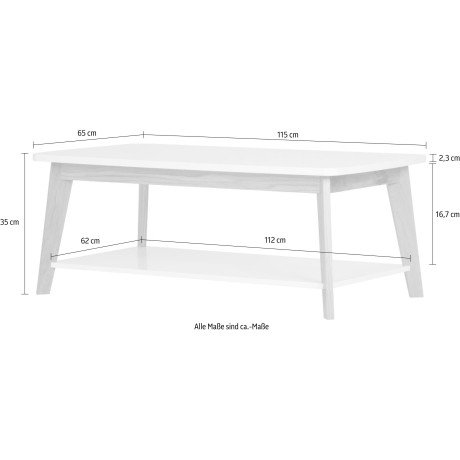 Woodman Salontafel Tariko Breedte 115 cm, frame van massief eiken, met 1 plank afbeelding2 - 1