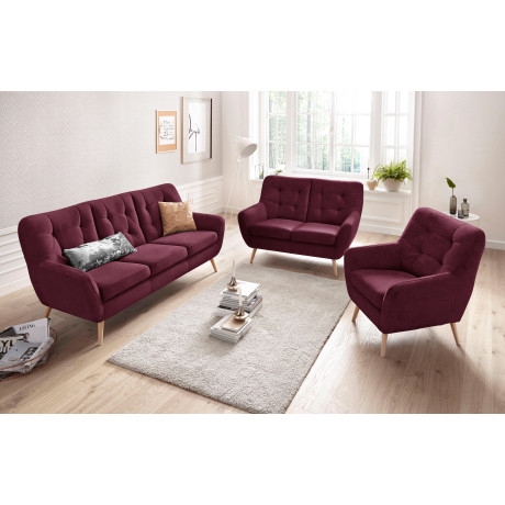 exxpo - sofa fashion 3-zitsbank Scandi, comfortabel, verfijnde rugkussens voor meer zitcomfort actuele kleuren in hoogwaardige bekledingskwaliteiten, houten voet afbeelding2 - 1