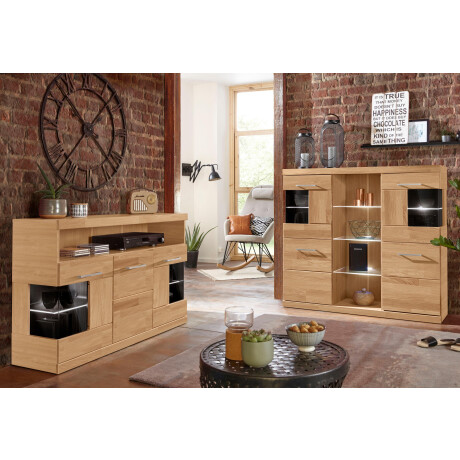 Home affaire Dressoir Ribe, 130cm breed, fronten massief hout, 2 deuren met gehard glazen inzet afbeelding2 - 1