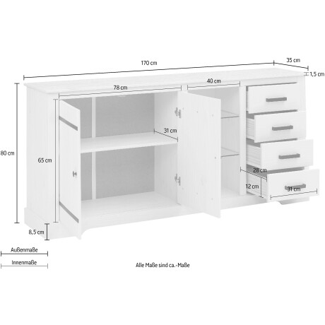 Home affaire Dressoir Loki Commode van massief grenenhout, met verstelbare glazen legplanken afbeelding2 - 1