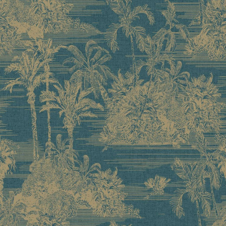 DUTCH WALLCOVERINGS Behang Tropical donkerblauw en goudkleurig afbeelding2 - 1