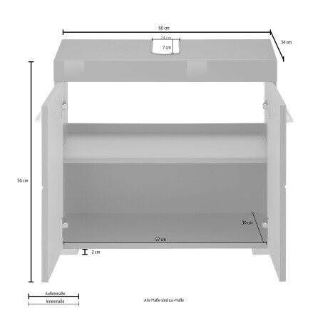 INOSIGN Wastafelonderkast Avena Wastafel met 2 deuren - uitsparing 26/8 cm - (B/D/H) 60/34/56 cm afbeelding2 - 1