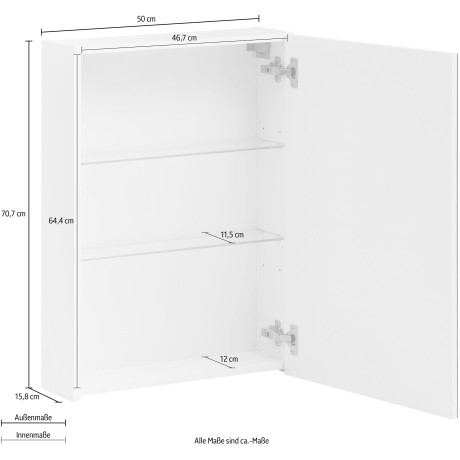 Schildmeyer Spiegelkast Basic Breedte 50 cm, 1-deurs, glasplateaus, Made in Germany afbeelding2 - 1