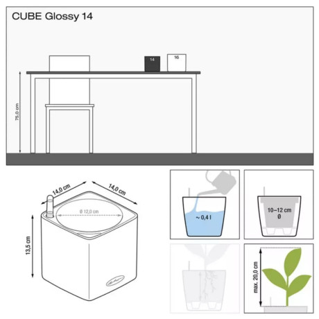 LECHUZA Plantenbak CUBE Glossy CAT 14 ALL-IN-ONE hoogglans wit afbeelding2 - 1