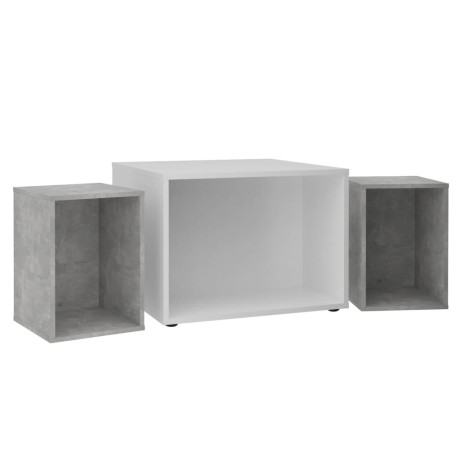 FMD Salontafel met 2 Bijzettafels 67,5x67,5x50 cm wit en betonkleurig afbeelding2 - 1