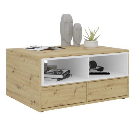 FMD Salontafel 2 open vakken 91,8x71,5x45 cm wit en artisan eiken afbeelding2 - 1