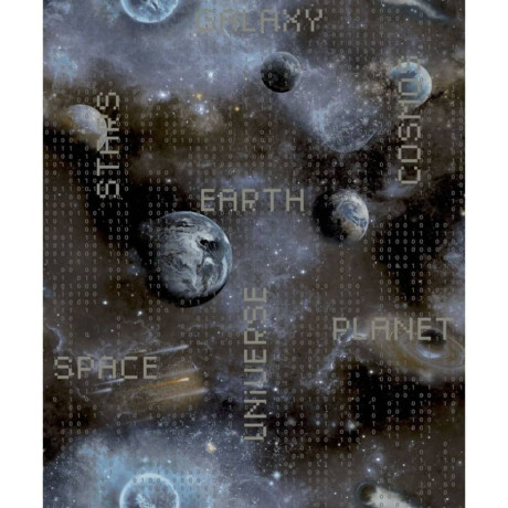 Noordwand Behang Good Vibes Galaxy Planets and Text blauw en zwart afbeelding2 - 1