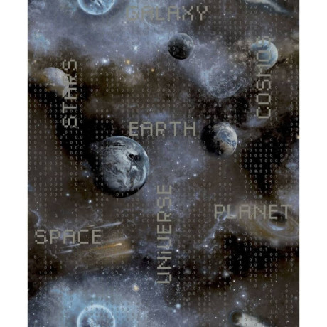 Noordwand Good Vibes Behang Galaxy Planets and Text blauw en zwart afbeelding2 - 1