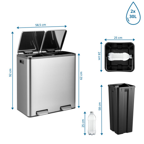 Clean 13 S | 2 x 30L - Prullenbak zilver afbeelding2 - 1