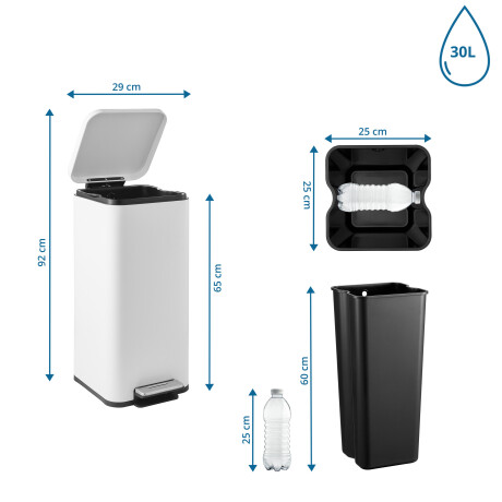 Clean Square | 30 liter - Prullenbak Wit afbeelding2 - 1