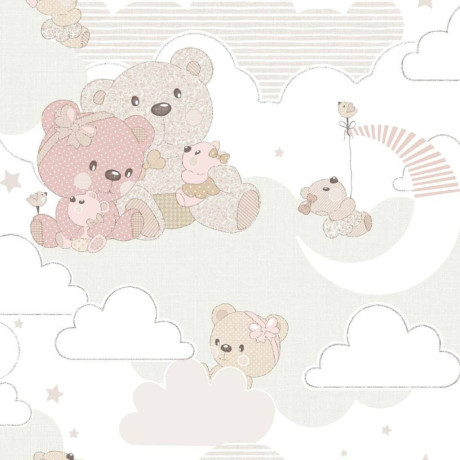 Noordwand Behang Mondo baby Hug Bears roze en beige afbeelding2 - 1