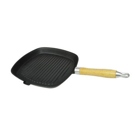 vidaXL Grillpan met houten handvat gietijzer 20x20 cm afbeelding2 - 1